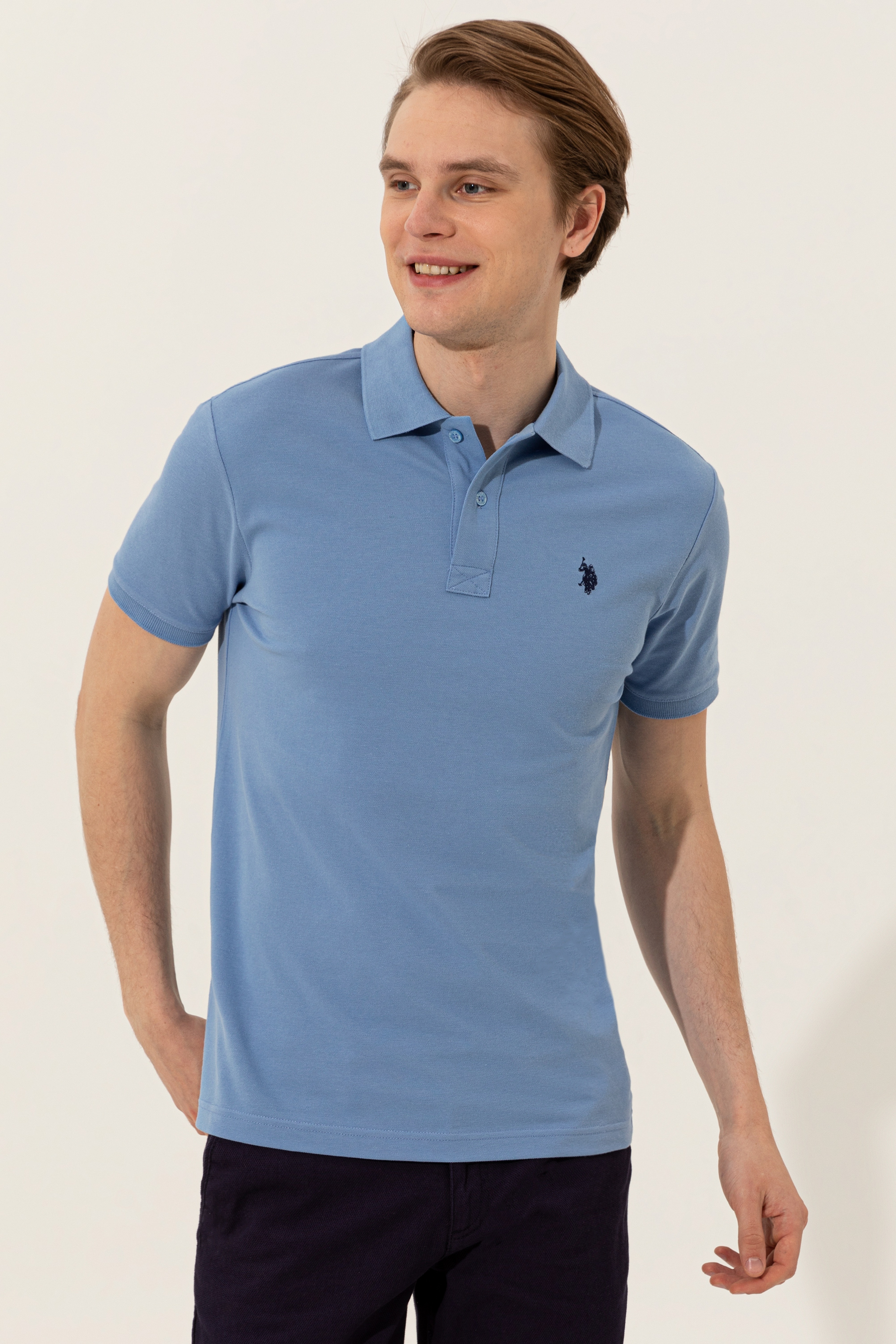 Erkek Koyu Mavi Polo Yaka Basic T-Shirt - Image 3