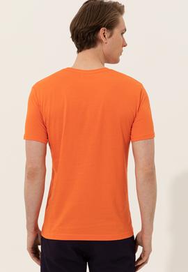 Erkek Turuncu Bisiklet Yaka Tişört - 50246127056