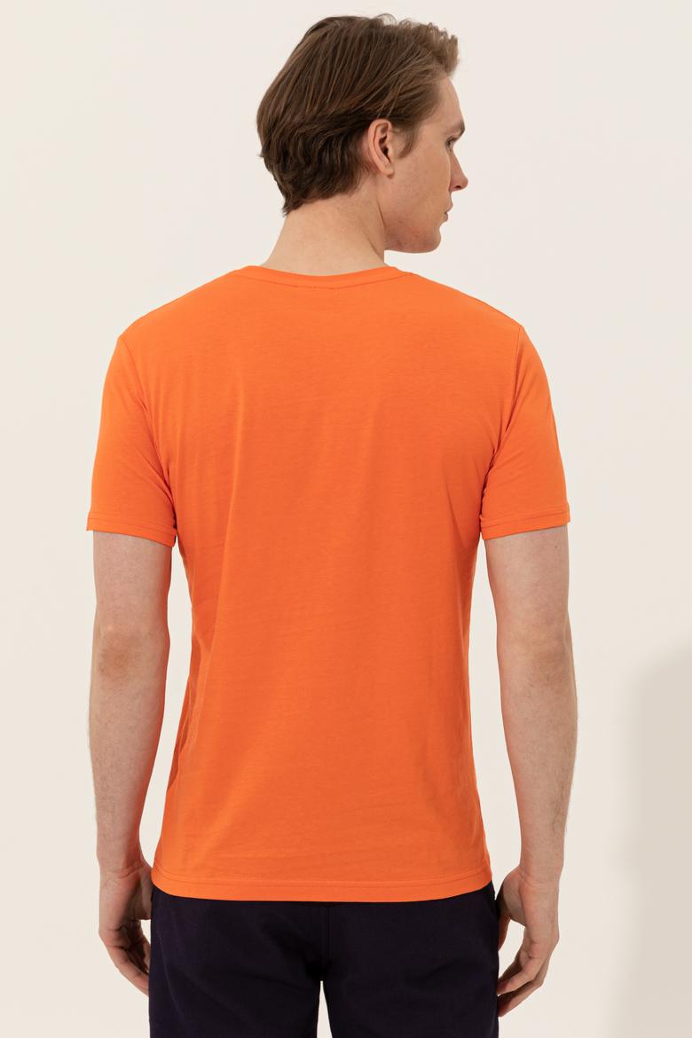 Erkek Turuncu Bisiklet Yaka Tişört - 50246127056