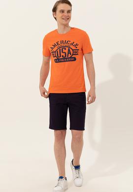 Erkek Turuncu Bisiklet Yaka Tişört - 50246127056