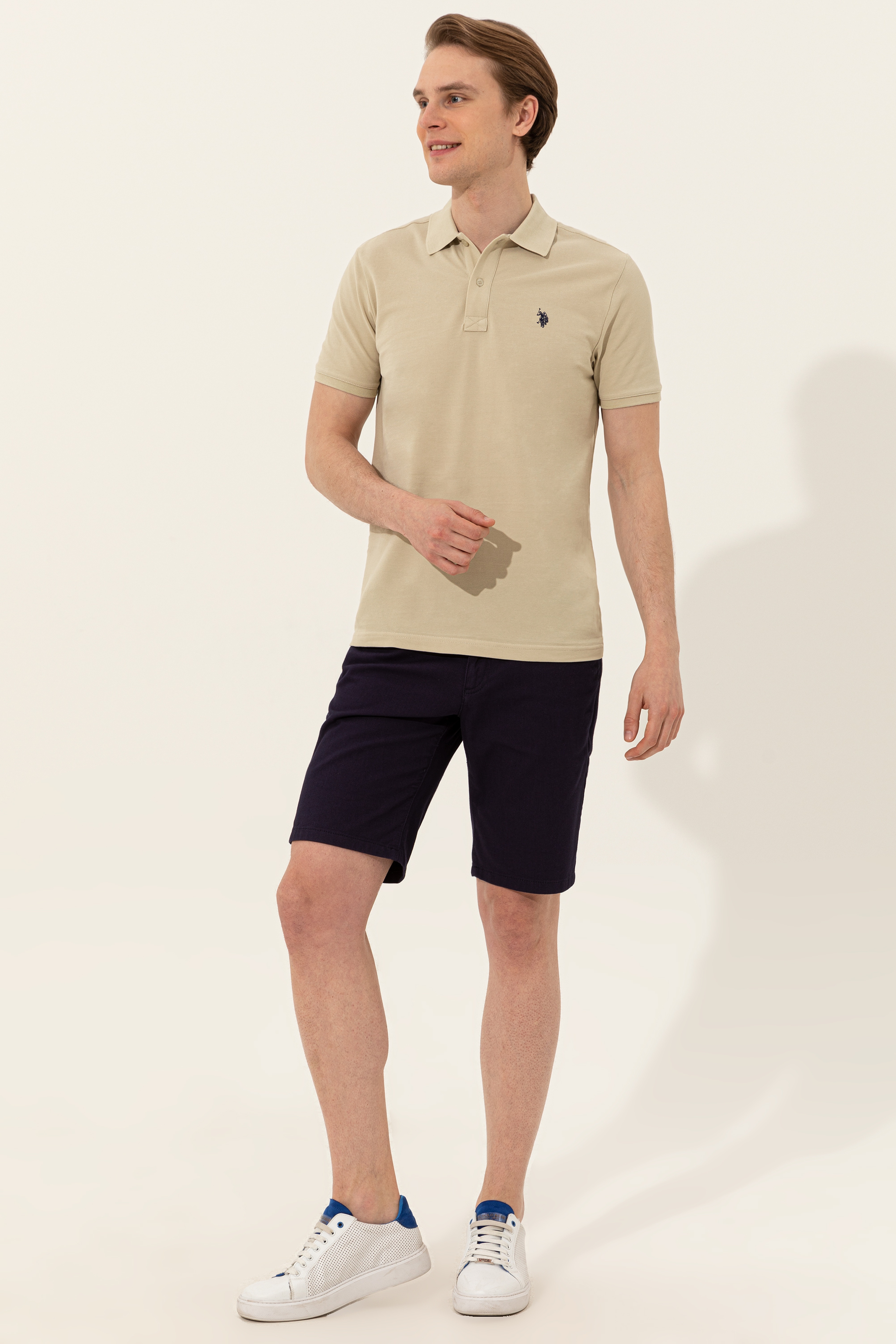 Erkek Taş Polo Yaka Basic T-Shirt - Image 4