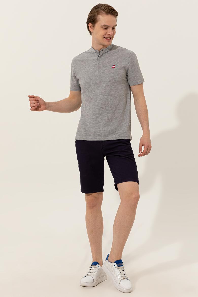 Erkek Gri Melanj Hakim Yaka Tişört - 50247366033