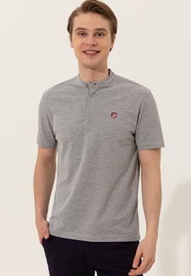 Erkek Gri Melanj Hakim Yaka Tişört - 50247366033