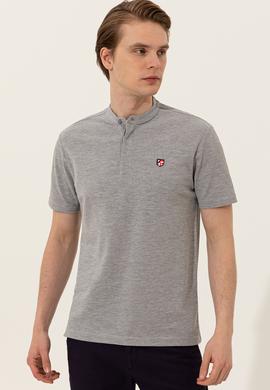 Erkek Gri Melanj Hakim Yaka Tişört - 50247366033