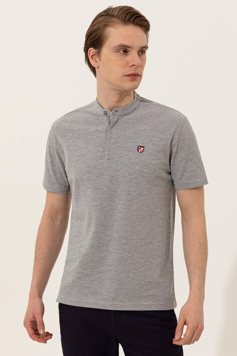 Erkek Gri Melanj Hakim Yaka Tişört - 50247366033