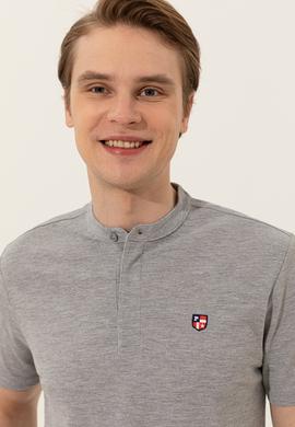 Erkek Gri Melanj Hakim Yaka Tişört - 50247366033