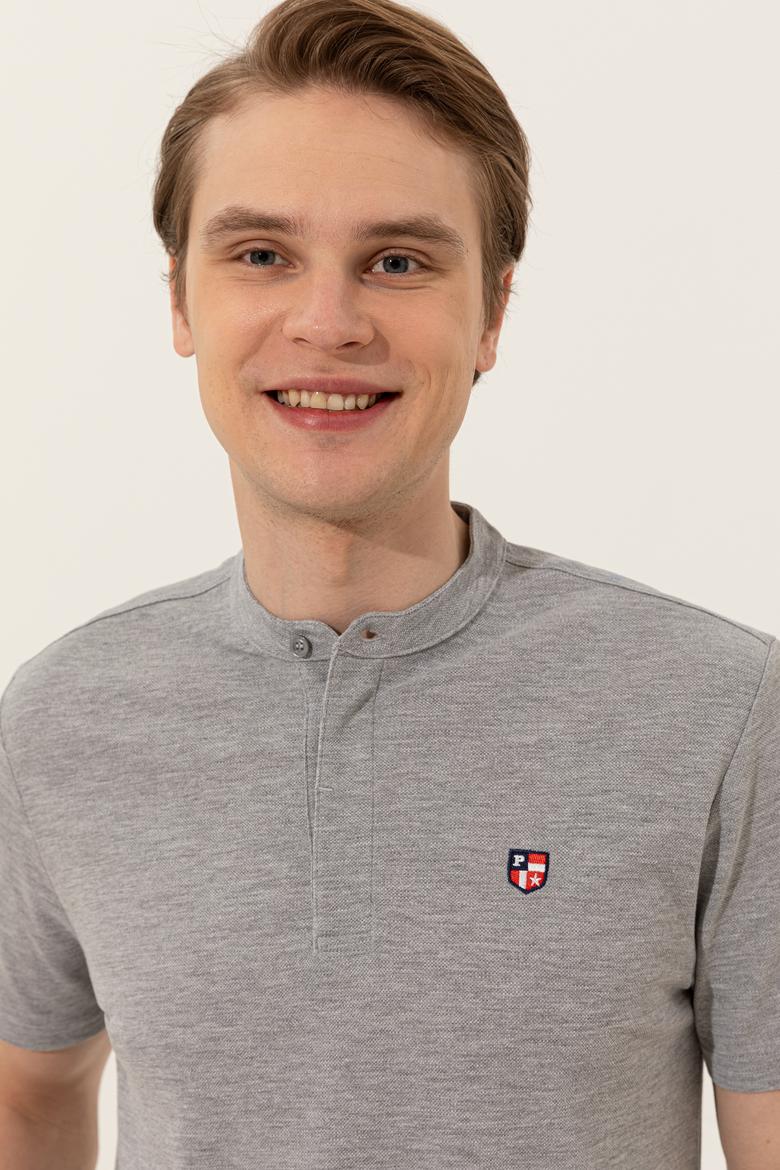 Erkek Gri Melanj Hakim Yaka Tişört - 50247366033