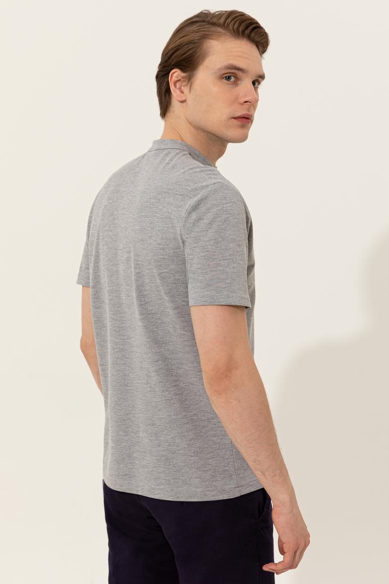 Erkek Gri Melanj Hakim Yaka Tişört - 50247366033