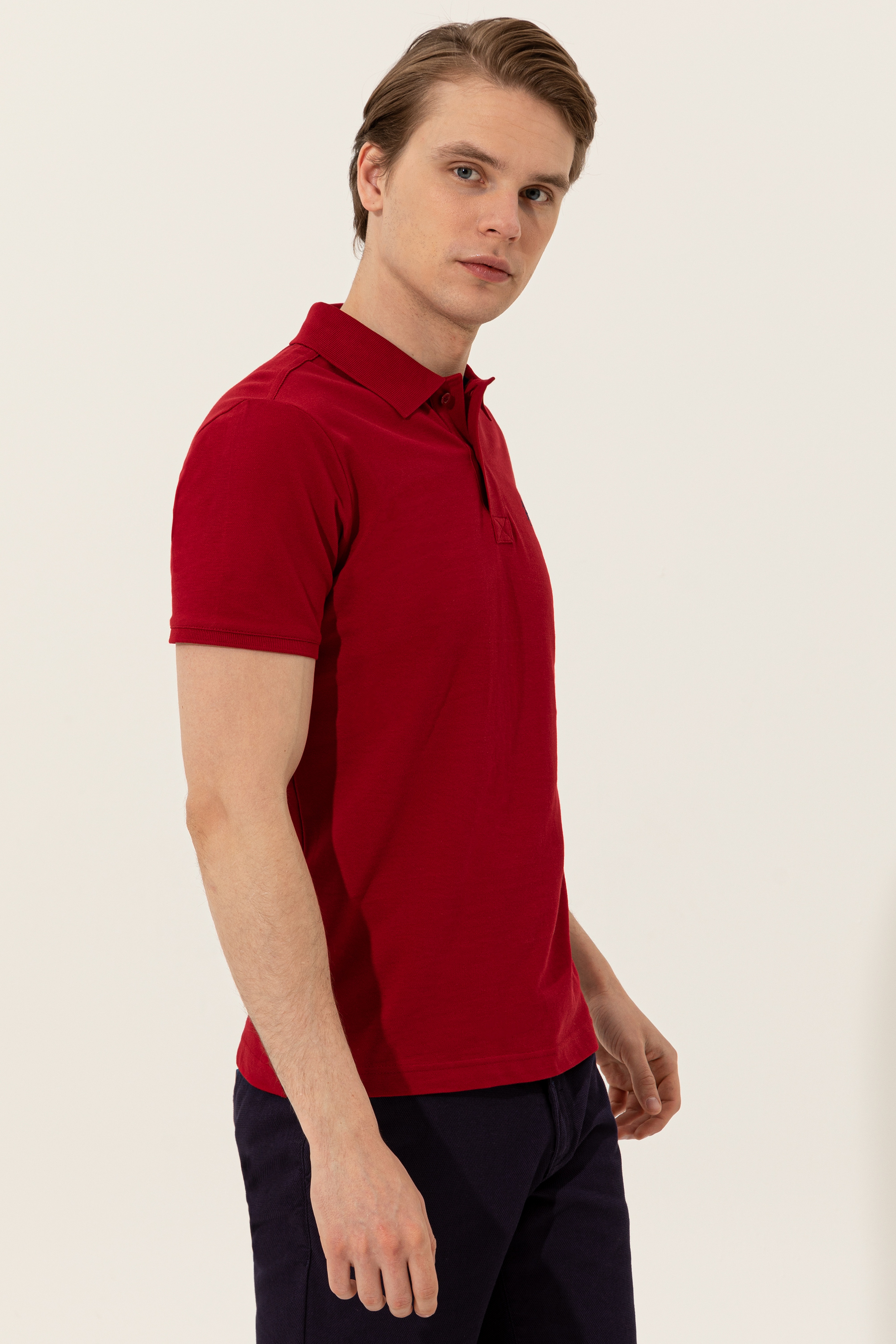 Erkek Bordo Basic Polo Yaka Tişört - Image 3