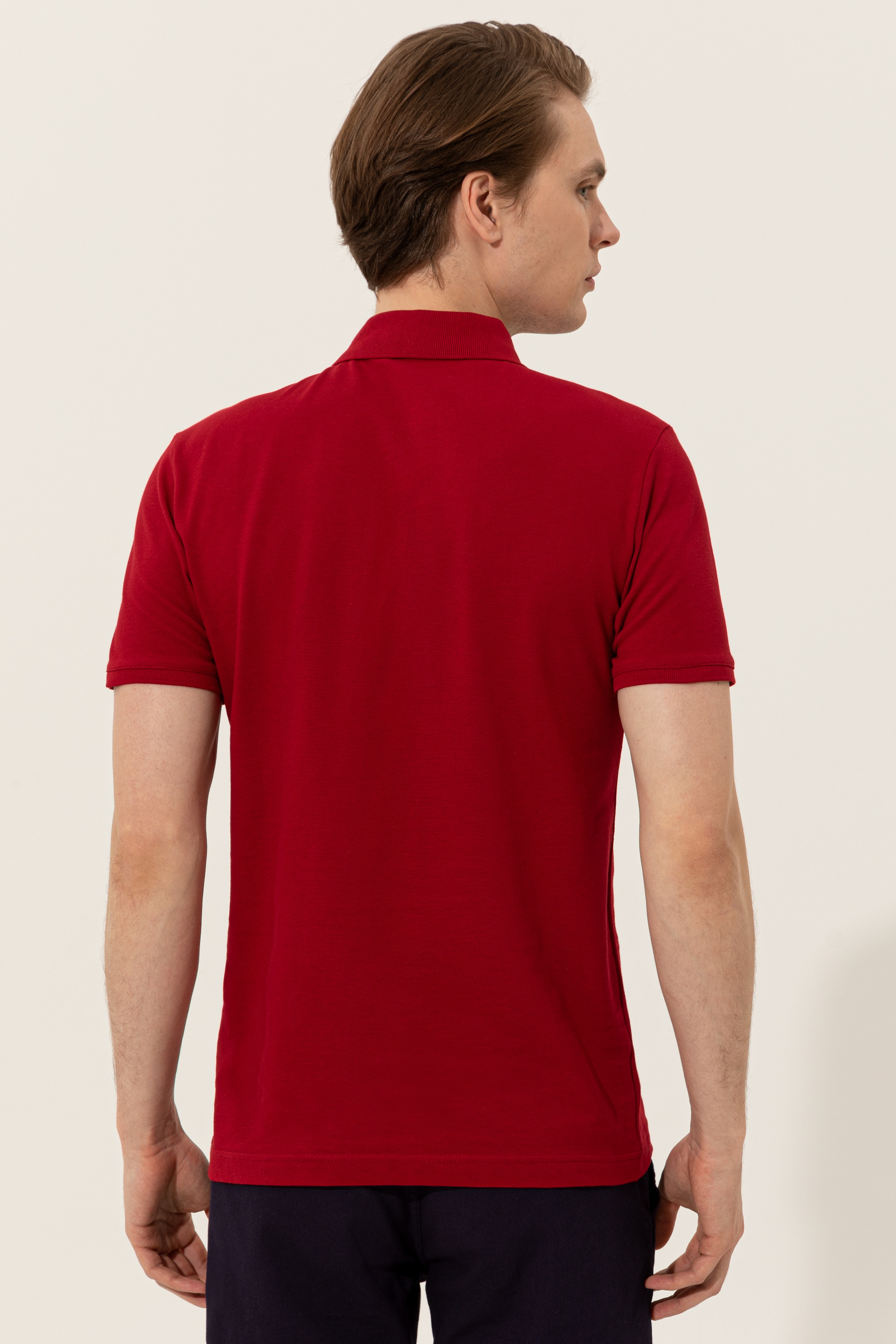 Erkek Bordo Basic Polo Yaka Tişört - Image 5