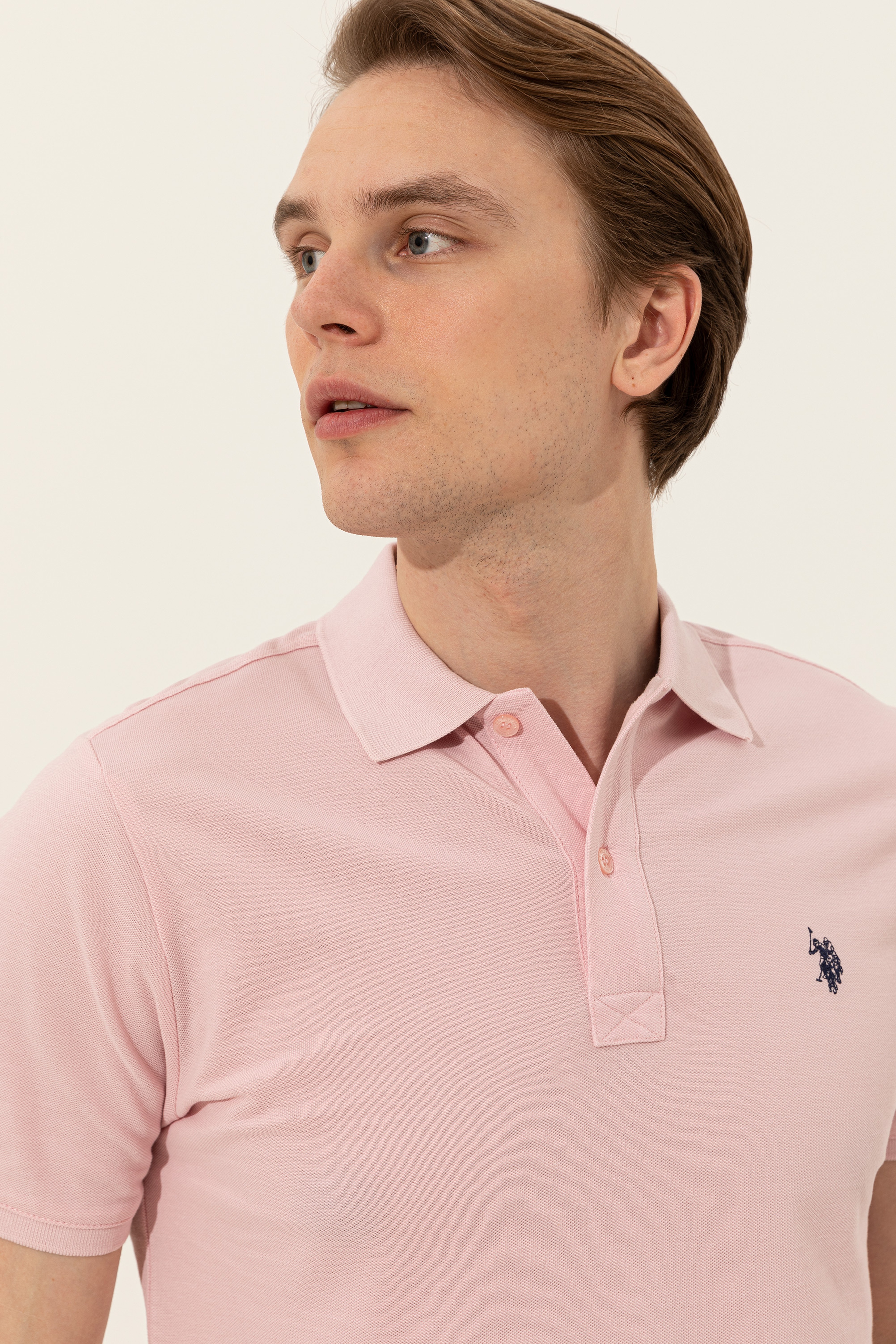 Erkek Pudra Polo Yaka Basic T-Shirt - Image 2