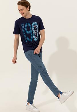 Erkek Lacivert Bisiklet Yaka Tişört - 50246142037