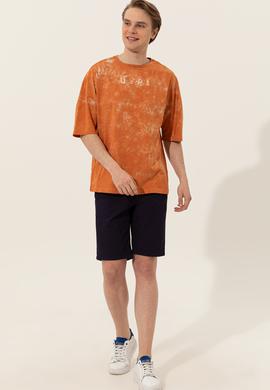Erkek Kavun Oversize Bisiklet Yaka Tişört - 50249203019