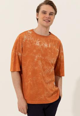Erkek Kavun Oversize Bisiklet Yaka Tişört - 50249203019
