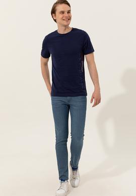 Erkek Lacivert Bisiklet Yaka Tişört - 50248615022