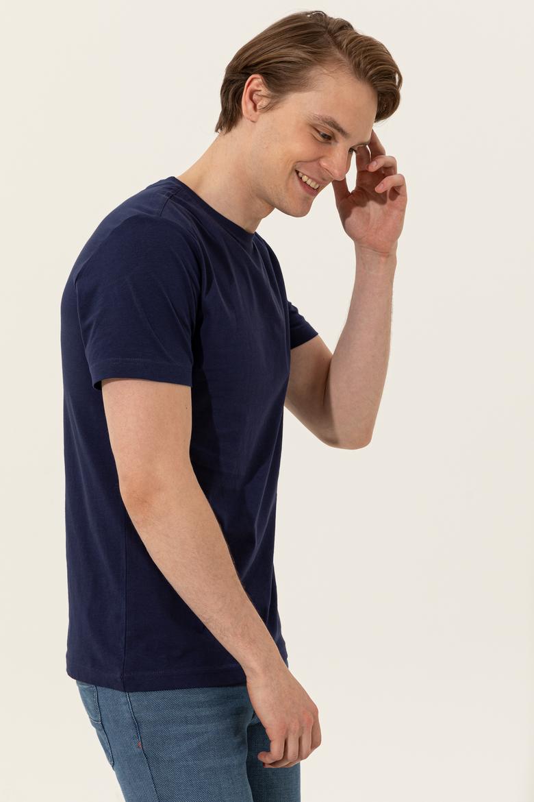 Erkek Lacivert Bisiklet Yaka Tişört - 50248615022