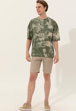 Erkek Haki Oversize Bisiklet Yaka Tişört - 50249203006