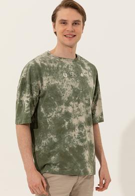 Erkek Haki Oversize Bisiklet Yaka Tişört - 50249203006