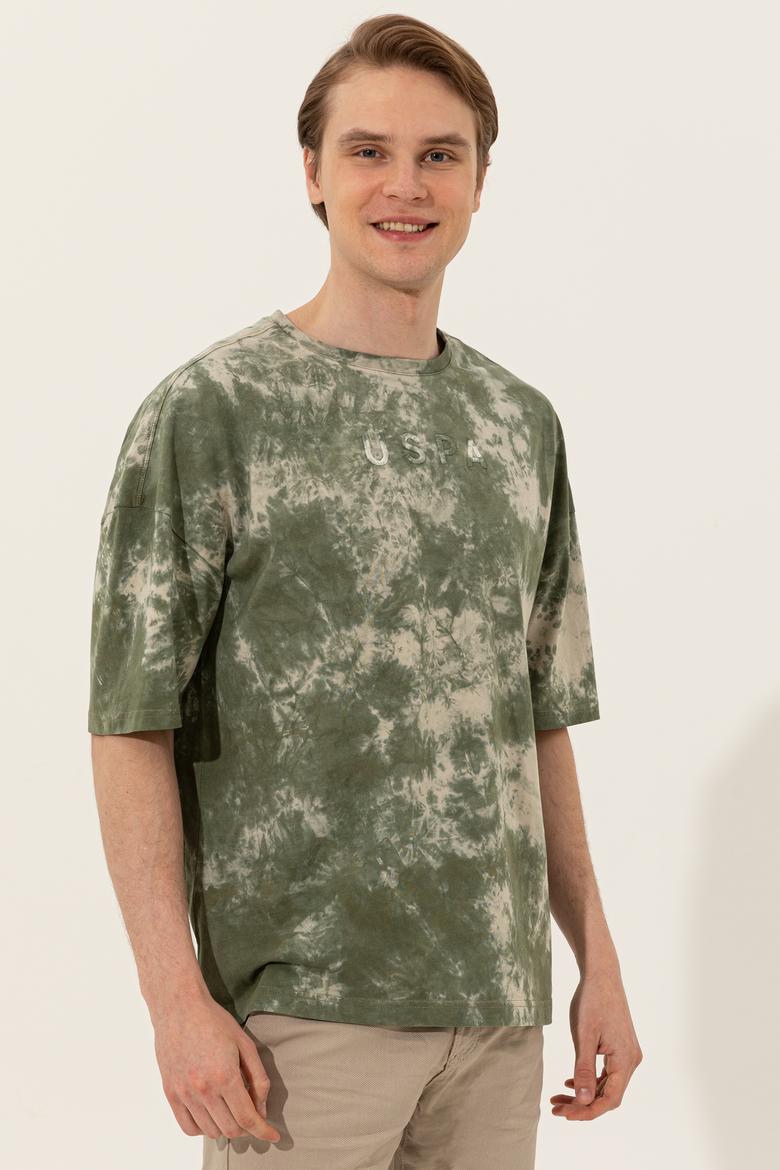 Erkek Haki Oversize Bisiklet Yaka Tişört - 50249203006