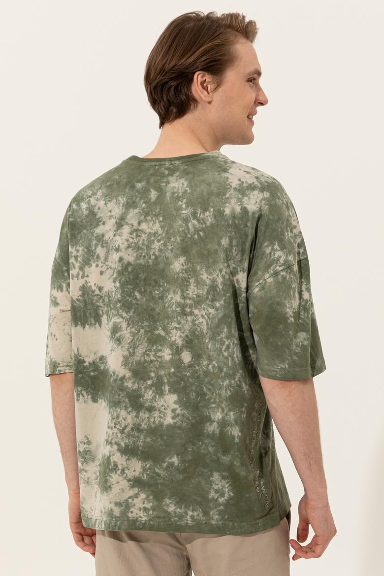 Erkek Haki Oversize Bisiklet Yaka Tişört - 50249203006