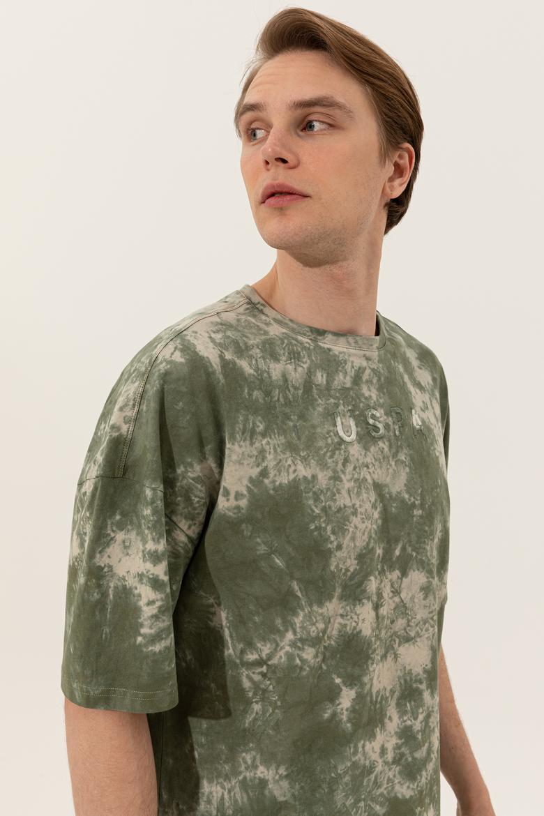 Erkek Haki Oversize Bisiklet Yaka Tişört - 50249203006
