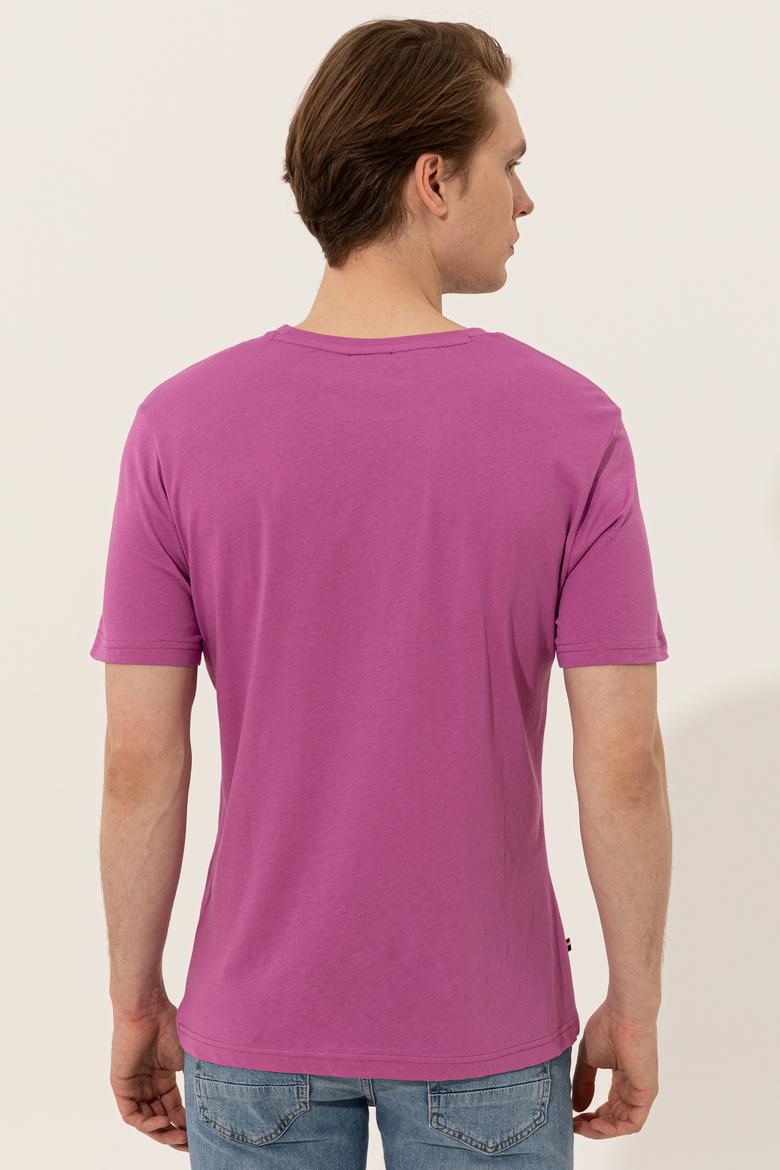 Erkek Menekşe Basic Bisiklet Yaka Tişört - 50248569048
