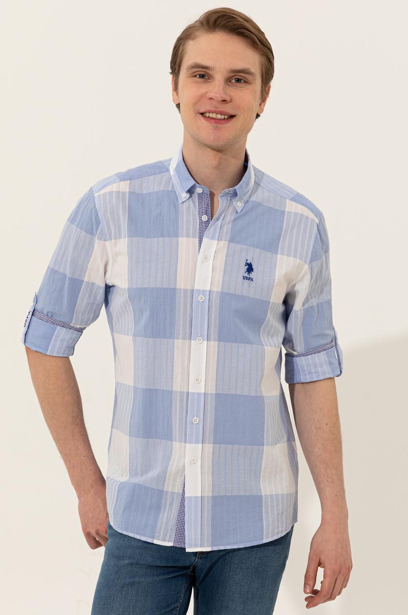 Erkek Mavi Uzun Kollu Gömlek