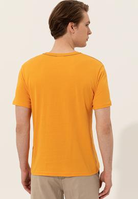 Erkek Koyu Sarı Bisiklet Yaka Tişört - 50246309154