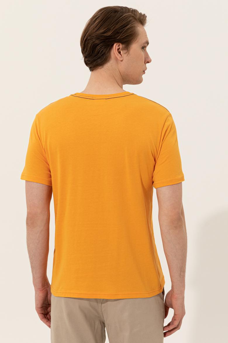 Erkek Koyu Sarı Bisiklet Yaka Tişört - 50246309154