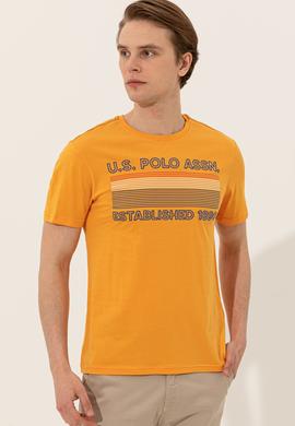 Erkek Koyu Sarı Bisiklet Yaka Tişört - 50246309154