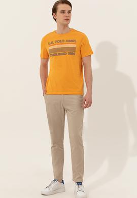 Erkek Koyu Sarı Bisiklet Yaka Tişört - 50246309154