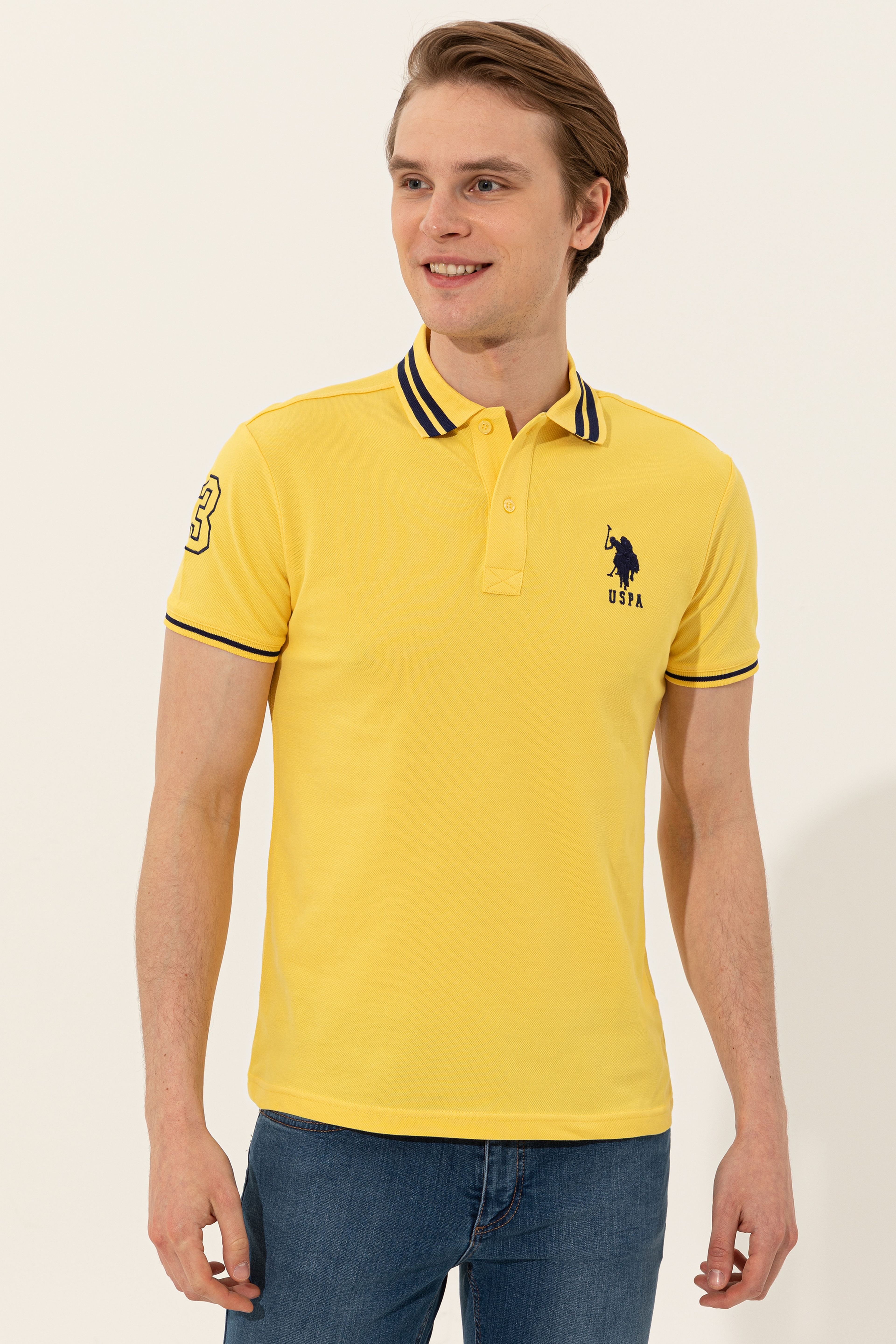 Erkek Açık Sarı Basic Polo Yaka Tişört - Image 3