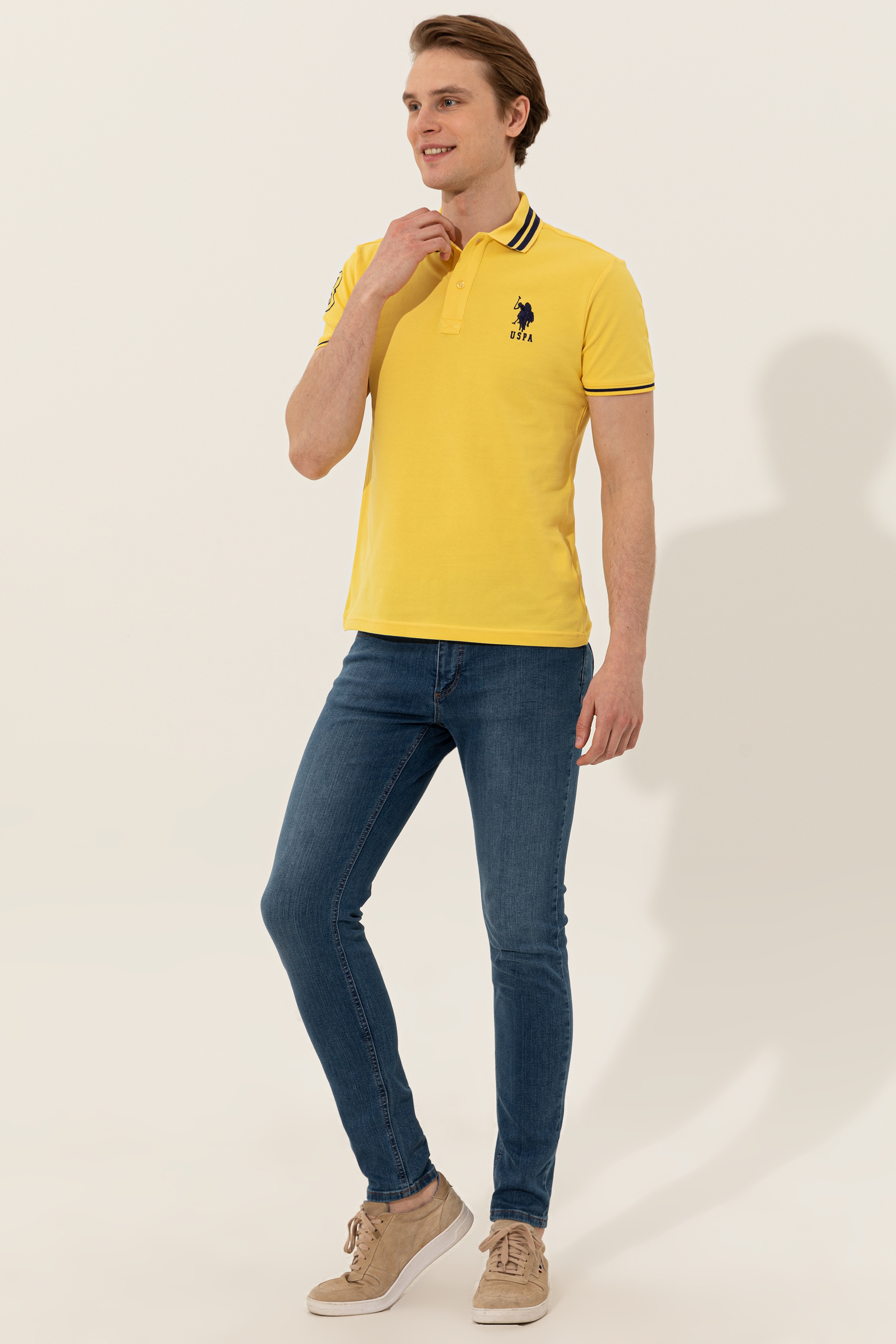 Erkek Açık Sarı Basic Polo Yaka Tişört