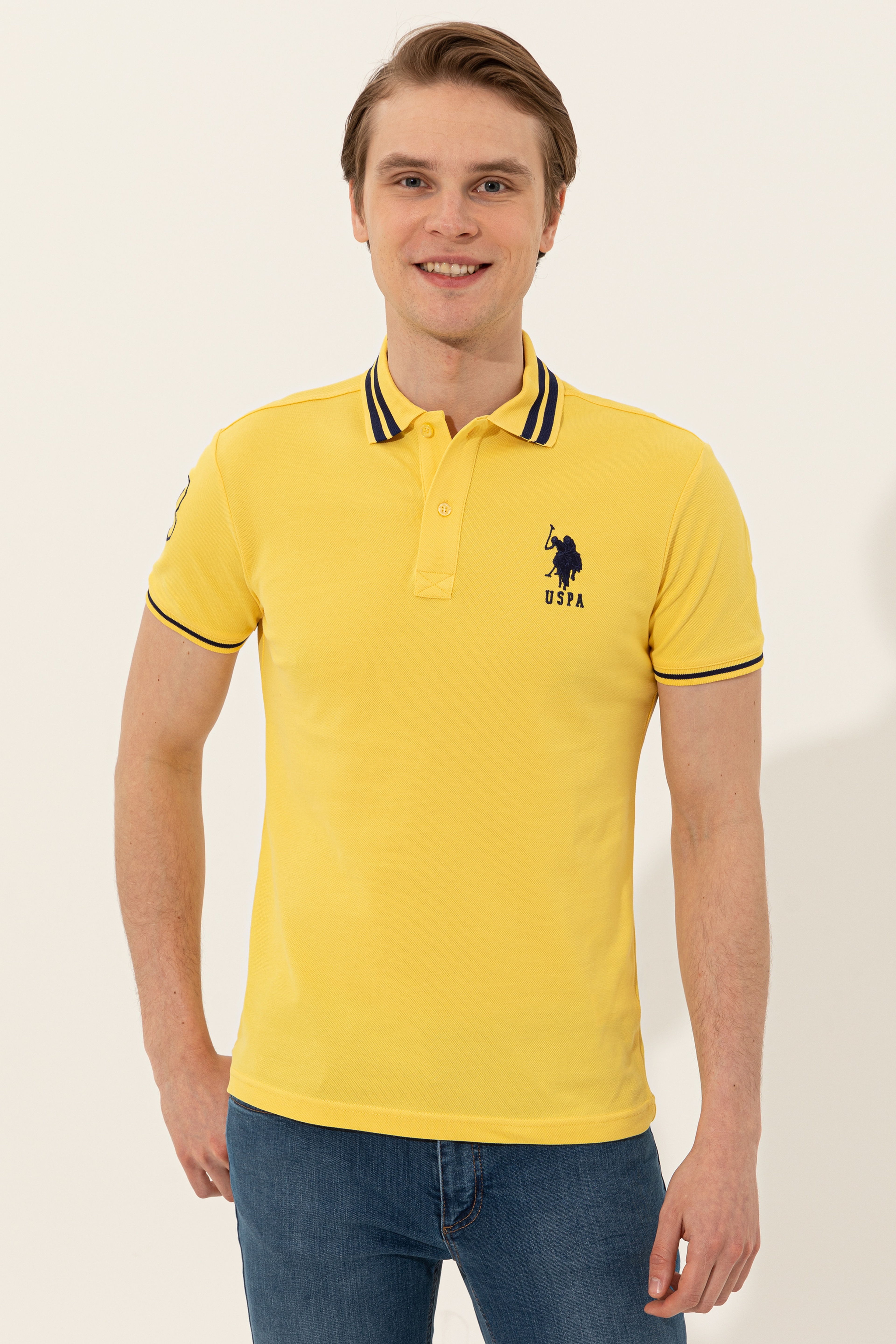 Erkek Açık Sarı Basic Polo Yaka Tişört