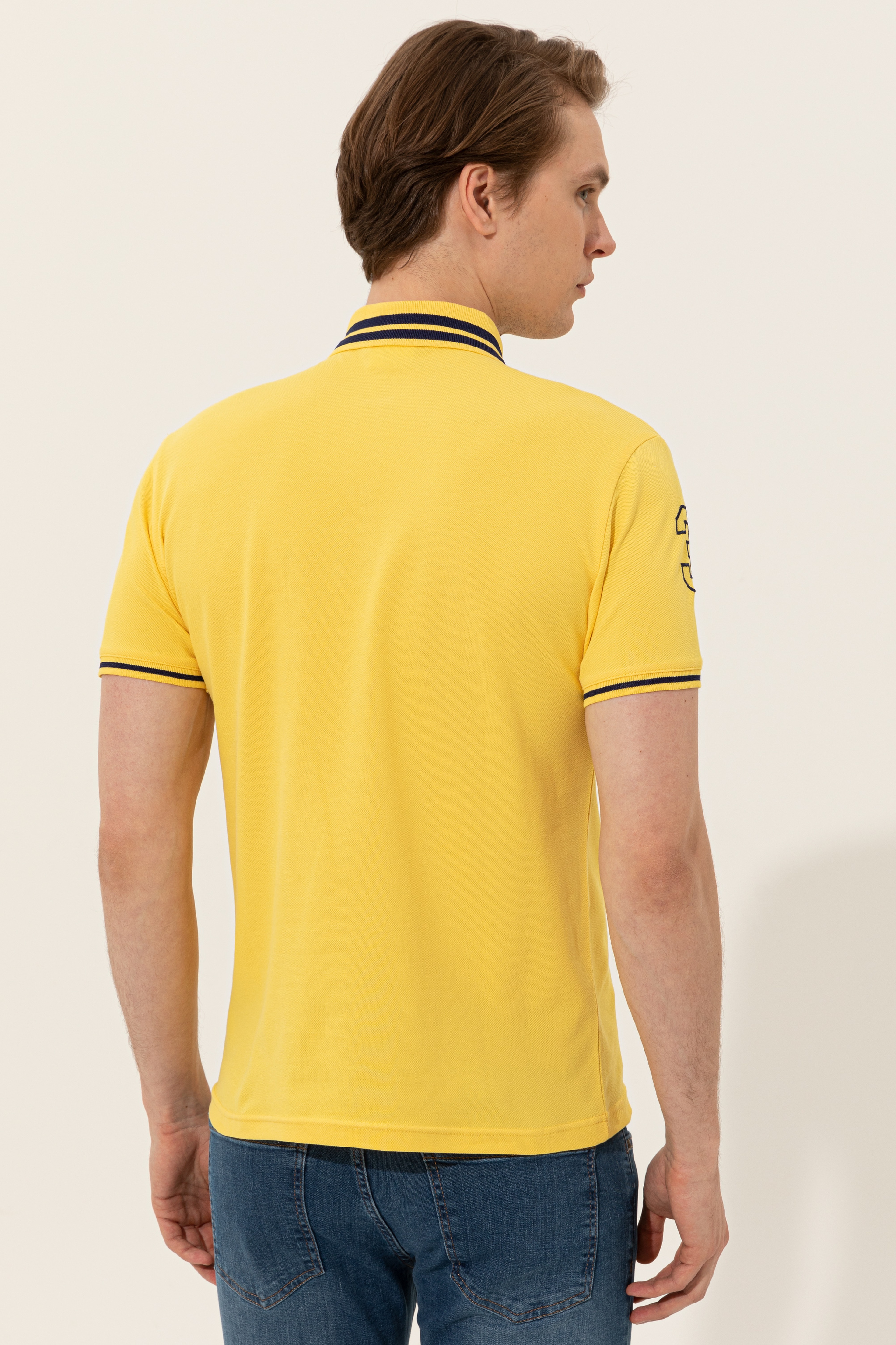 Erkek Açık Sarı Basic Polo Yaka Tişört