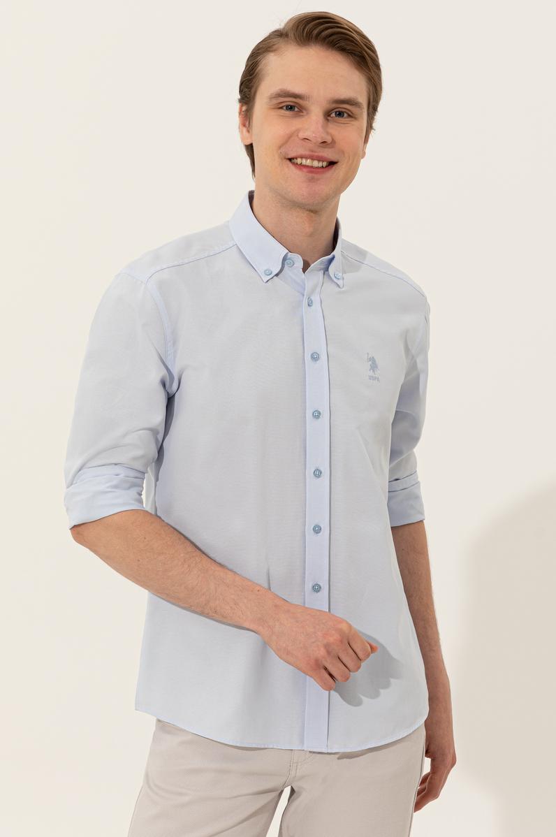 Erkek Açık Mavi Uzun Kollu Basic Gömlek