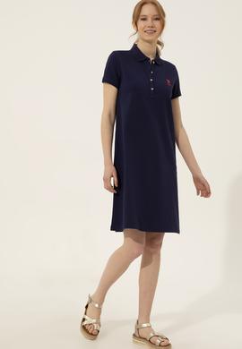 Kadın Lacivert Polo Yaka Örme Elbise - 50246319020