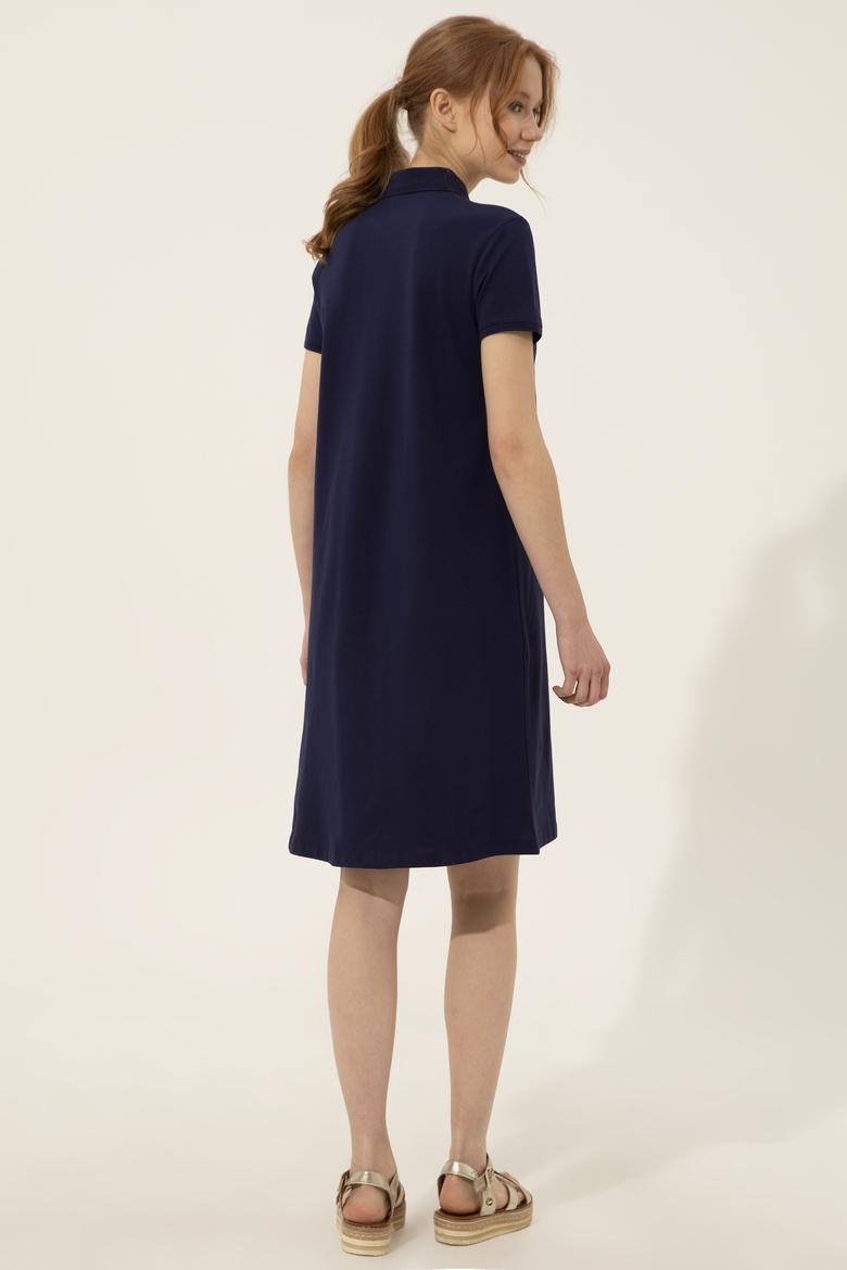 Kadın Lacivert Polo Yaka Örme Elbise - 50246319020