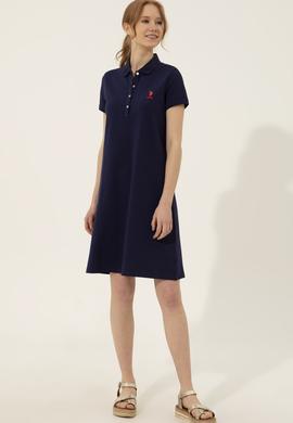 Kadın Lacivert Polo Yaka Örme Elbise - 50246319020