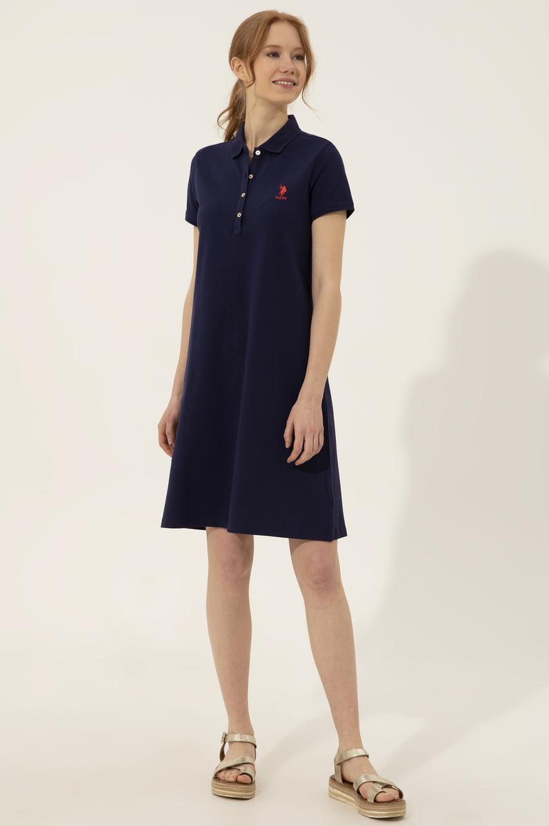 Kadın Lacivert Polo Yaka Örme Elbise