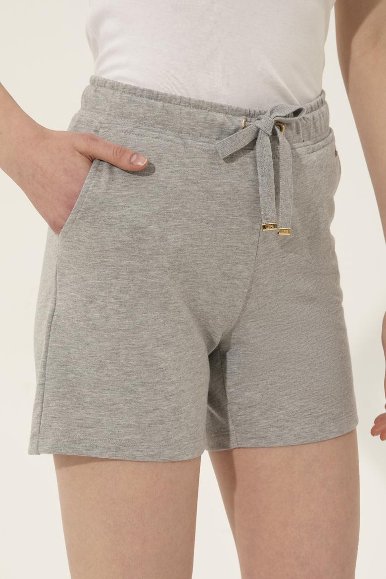 Kadın Gri Melanj Örme Şort - 50253134031