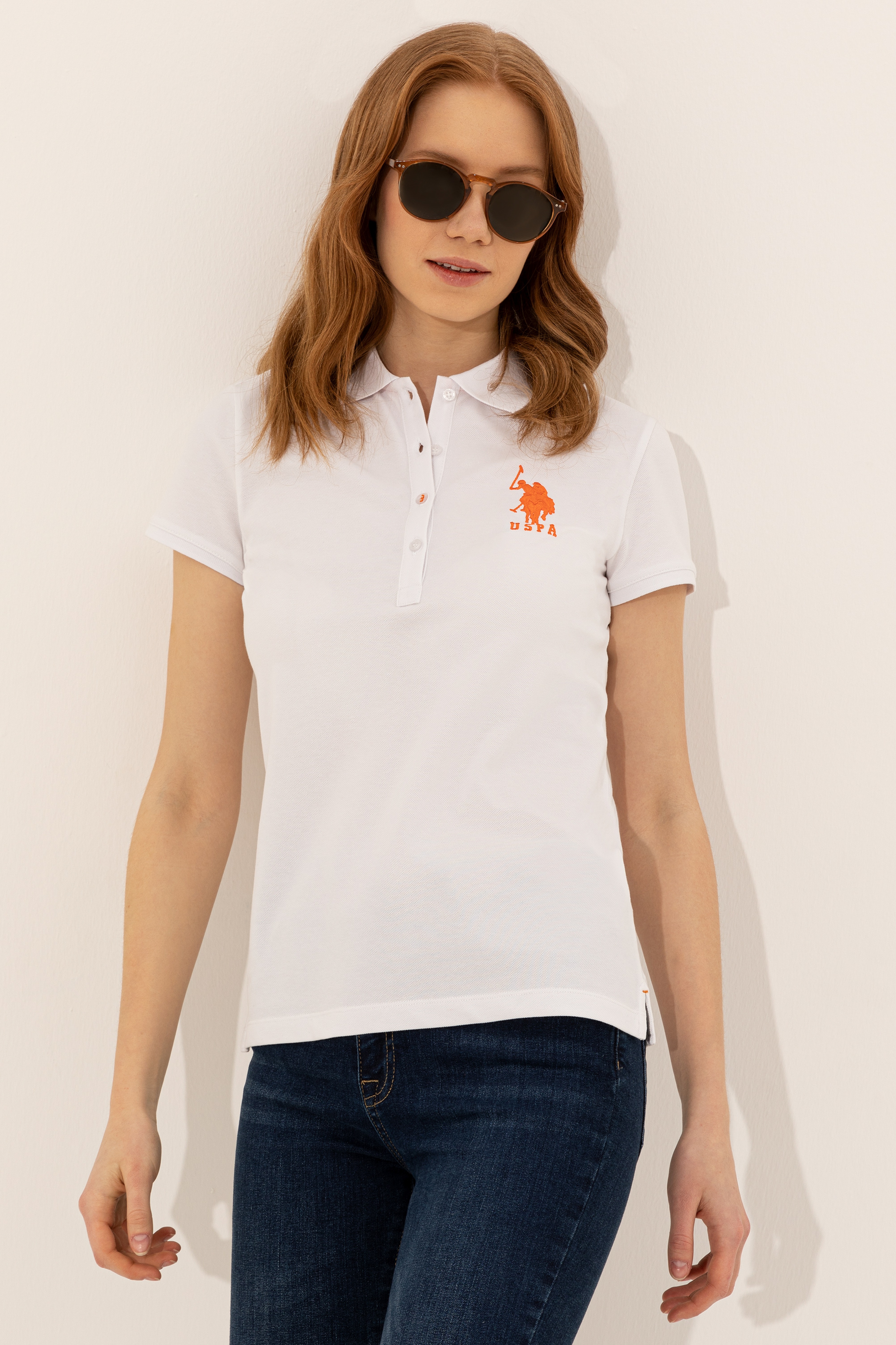 Kadın Beyaz Polo Yaka Basic Tişört - Image 3