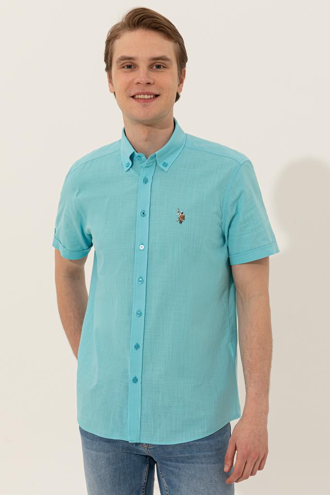 Erkek Turkuaz Kısa Kollu Gömlek