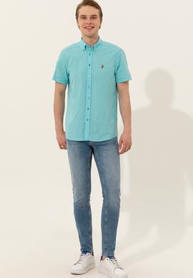Erkek Turkuaz Kısa Kollu Gömlek - 50246425036