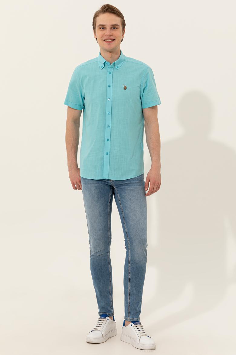 Erkek Turkuaz Kısa Kollu Gömlek - 50246425036