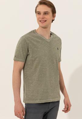 Erkek Koyu Haki Basic Tişört - 50246848098