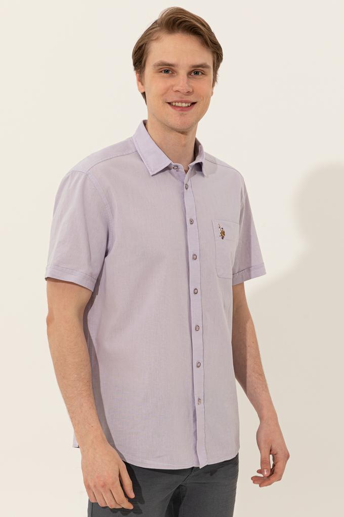 Erkek Lila Kısa Kollu Gömlek
