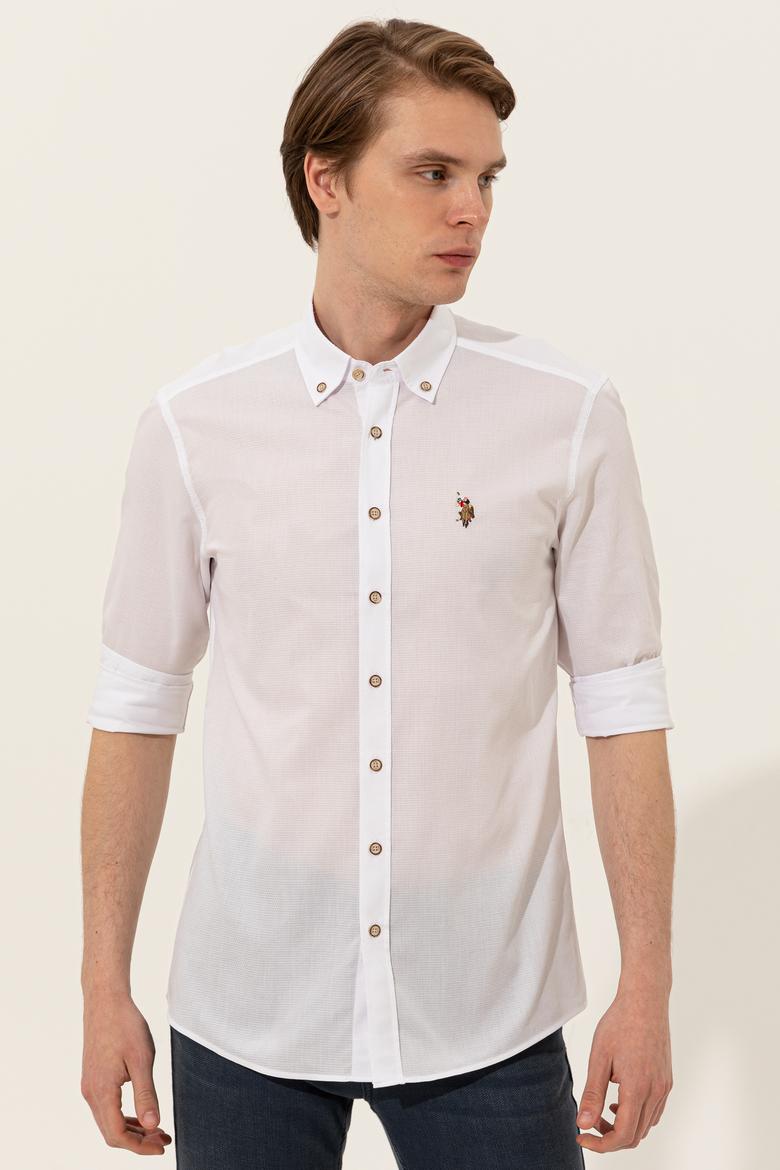Erkek Beyaz Gömlek Uzunkol Basic
