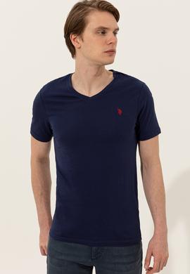 Erkek Lacivert V Yaka Basic Tişört - 50248506016