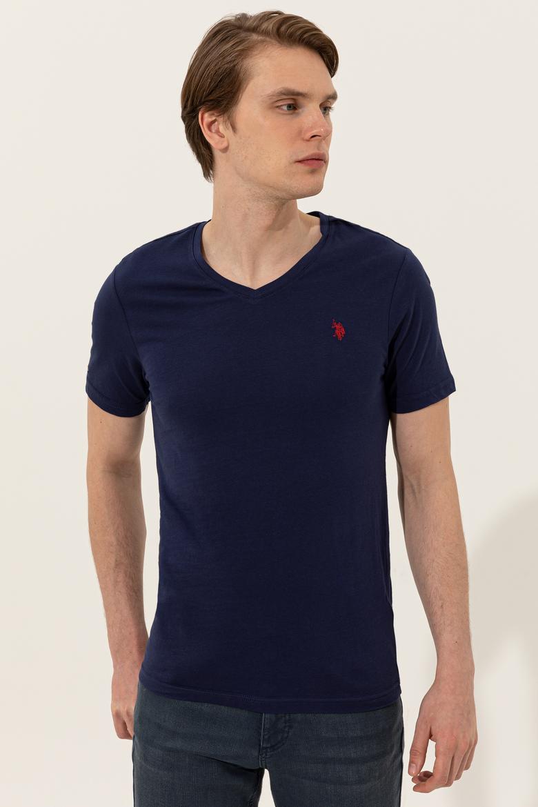 Erkek Lacivert V Yaka Basic Tişört - 50248506016